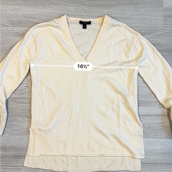 J. Crew Women's Cream Merino Wool V-Neck Sweater with Tie Sleeve - Small - Picture 6 of 8